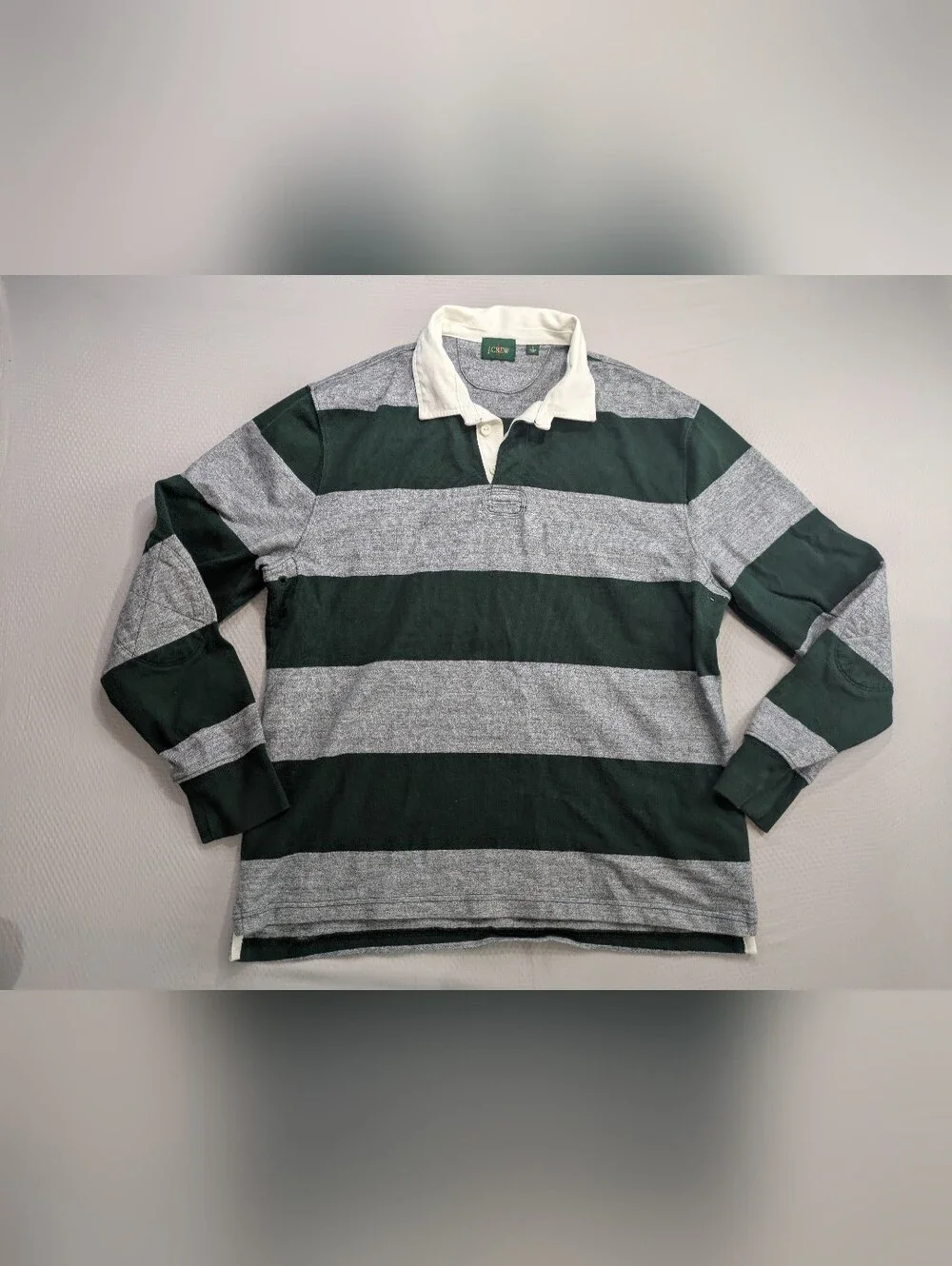 Vintage J Crew Polo Shirt Mens XL Green Striped Rugby Long Sleeve Oarsman Retro